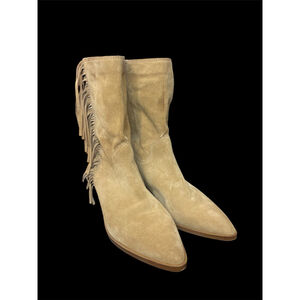 Women's Rebecca Minkoff Fringe Suede Ankle Boots 7.5 Beige
